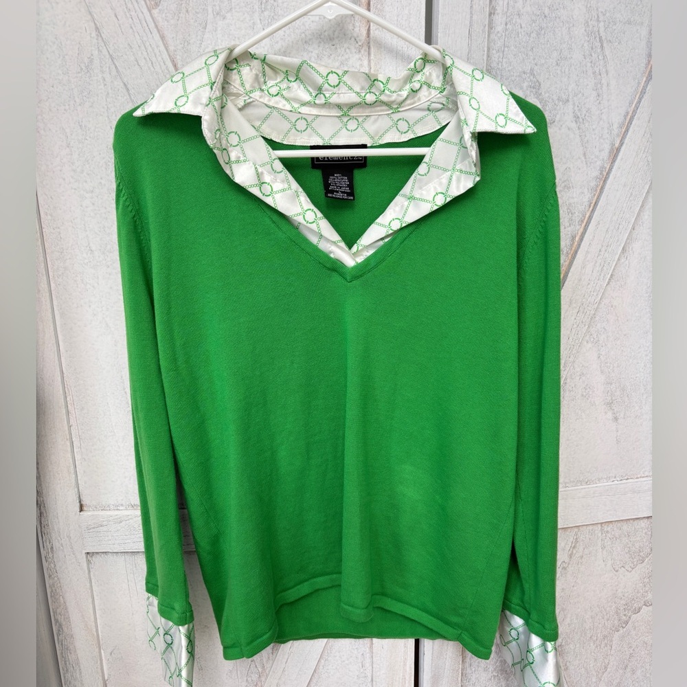 Elementz Green Geometric Sweater with Collar Women’s Large